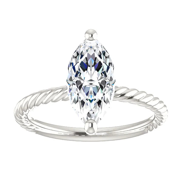 Real Diamond Solitaire Ring 2 Carats Twisted Rope Style Women Jewelry