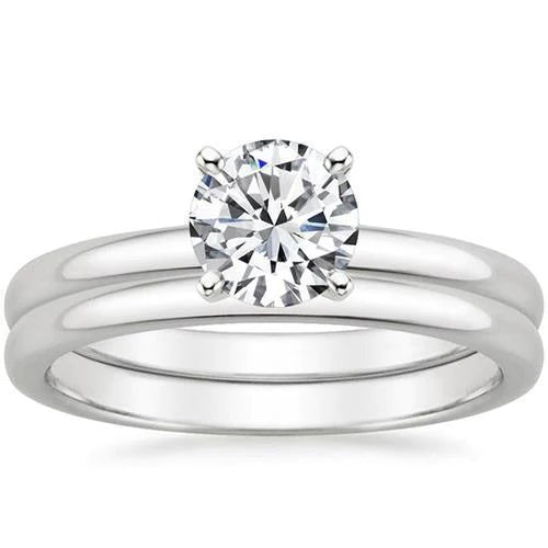 Real Diamond Solitaire Ring Band Set 3 Carats 14K White Gold Comfort Fit