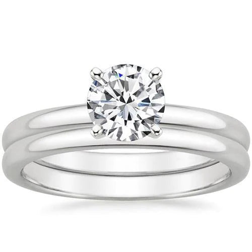 Real Diamond Solitaire Ring Band Set 3 Carats 18K White Gold Comfort Fit