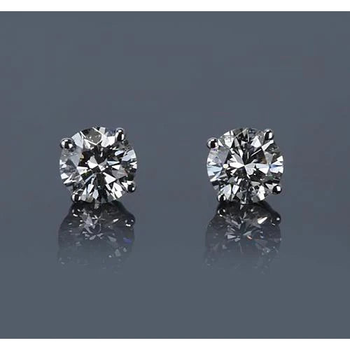 Real Diamond Stud Earring 1.50 Carats Prong Round White Gold 14K