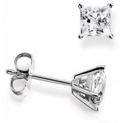 Real Natural Earth Mined Diamond Stud Earring White Gold 1.5 Ct. 4 Prong Set Princess Cut