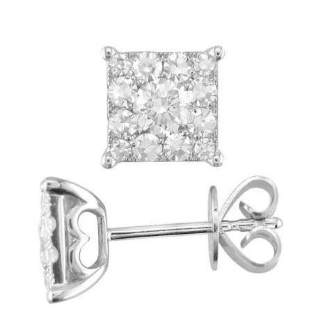 Real Diamond Stud Earrings 2.50 Carats Square Shape White Gold 14K