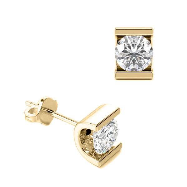Real Diamond Stud Earrings Channel Set Yellow Gold Ladies Jewelry 4 Carats
