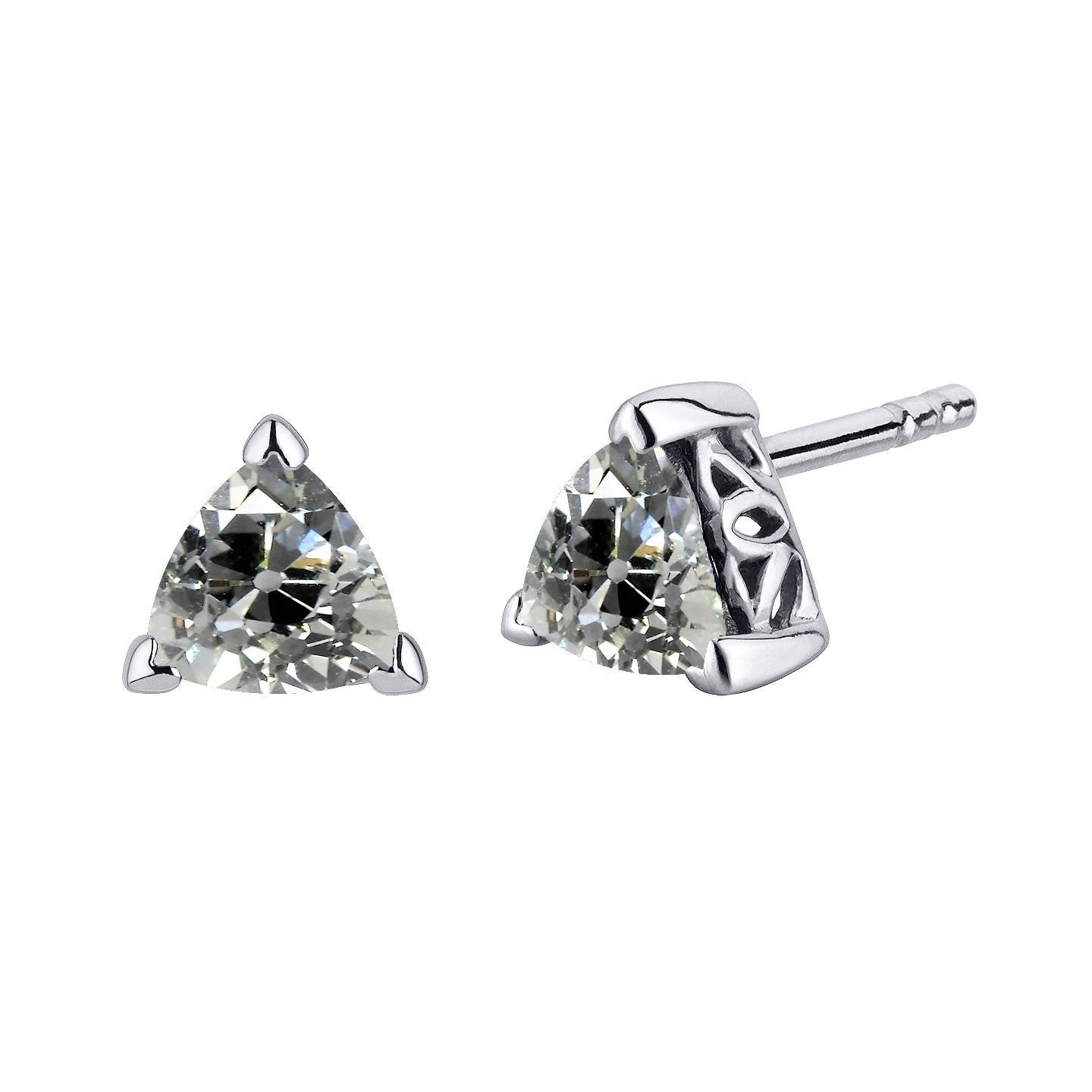 Real Natural Earth Mined Diamond Studs Trillion Old Miner Solitaire Earrings 3 Carats Gold 14K