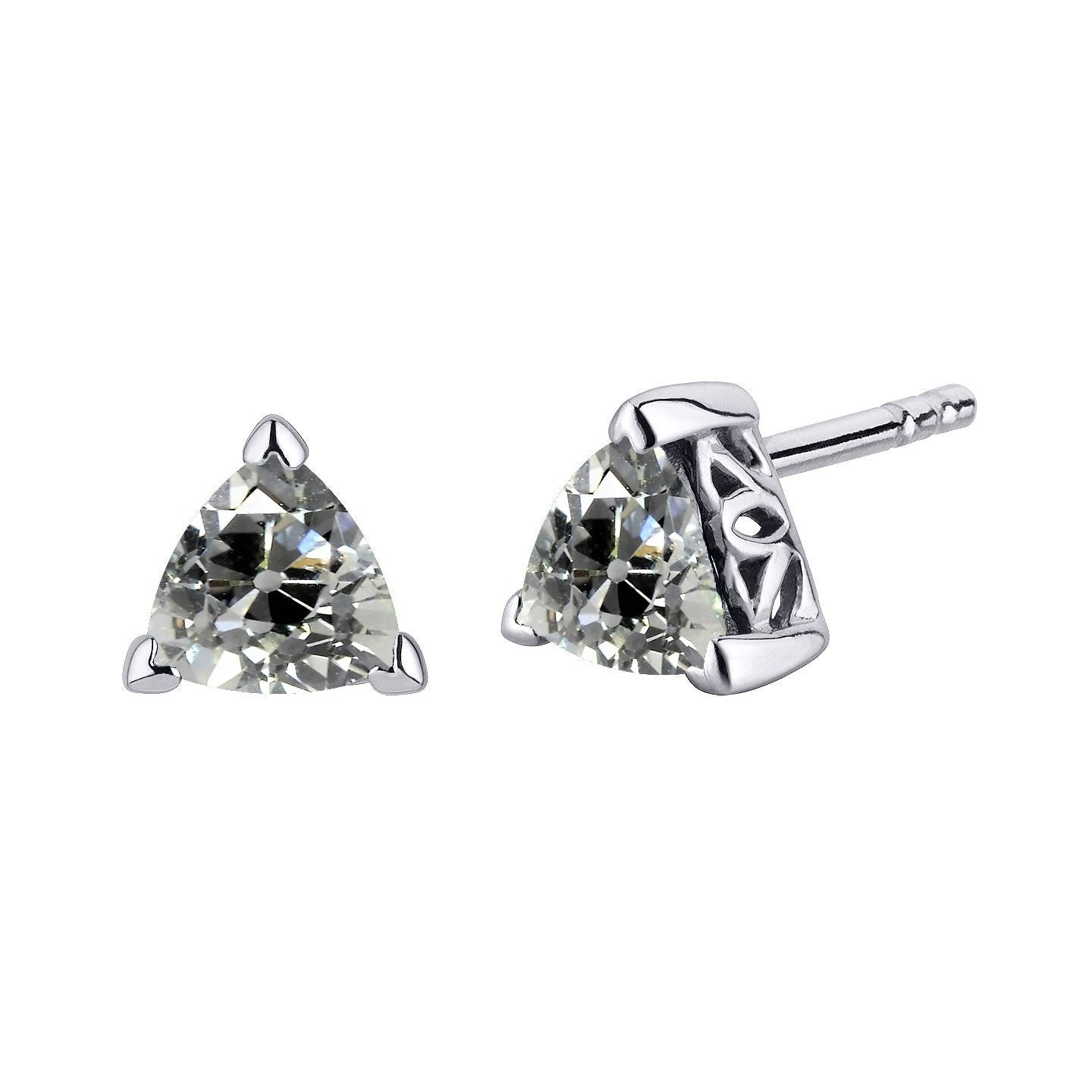 Real Diamond Studs Trillion Old Miner Solitaire Earrings 3 Carats Gold 14K