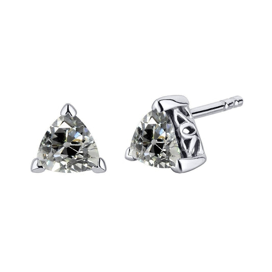 Real Diamond Studs Trillion Old Miner Solitaire Earrings 3 Carats Gold 14K