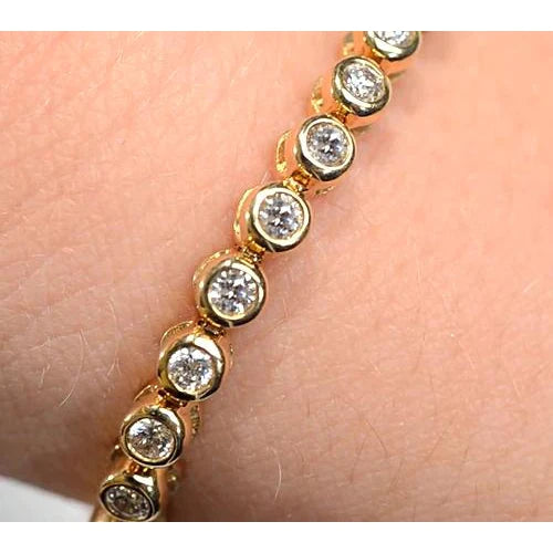 Real Diamond Tennis Bracelet Women Bezel Set 5 Carats Yellow Gold Jewelry