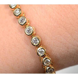 Real Diamond Tennis Bracelet Women Bezel Set 5 Carats Yellow Gold Jewelry