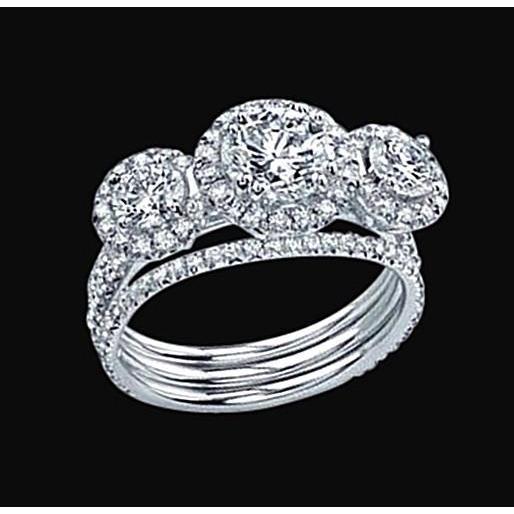 Real Diamond Three Stone Ring Set 3.50 Ct. Beautiful White Gold Ring