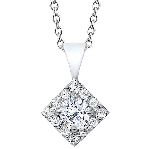 Real Diamond Women Necklace Square Pendant 1.70 Ct Brilliant Cut WG 14K