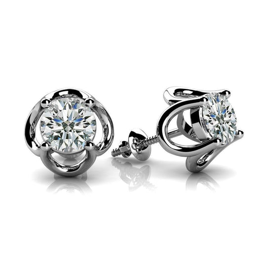 Real Diamonds Stud Earring White Gold 2.50 Ct Gorgeous Round Brilliant Cut