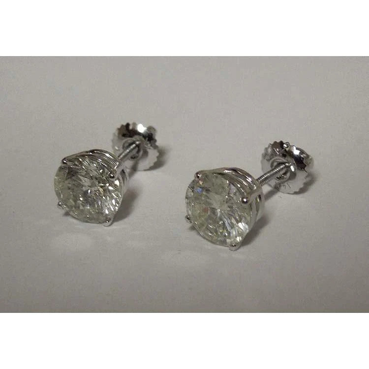 Real Diamonds Stud Earrings 4 Carats White Gold New