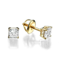 Real Diamonds Studs Earrings 3.50 Carats 14K Yellow Gold Princess Cut