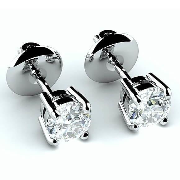Real Diamonds Studs Earrings 4.00 Ct Four Prong Set Round Cut White Gold
