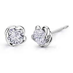 Real Diamonds Studs Earrings Flower Style 1.60 Carats 14K White Gold