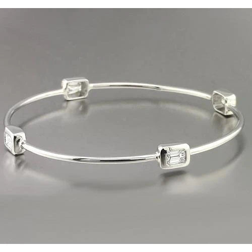 Real Emerald Cut Diamond Bangle 2 Carats Jewelry