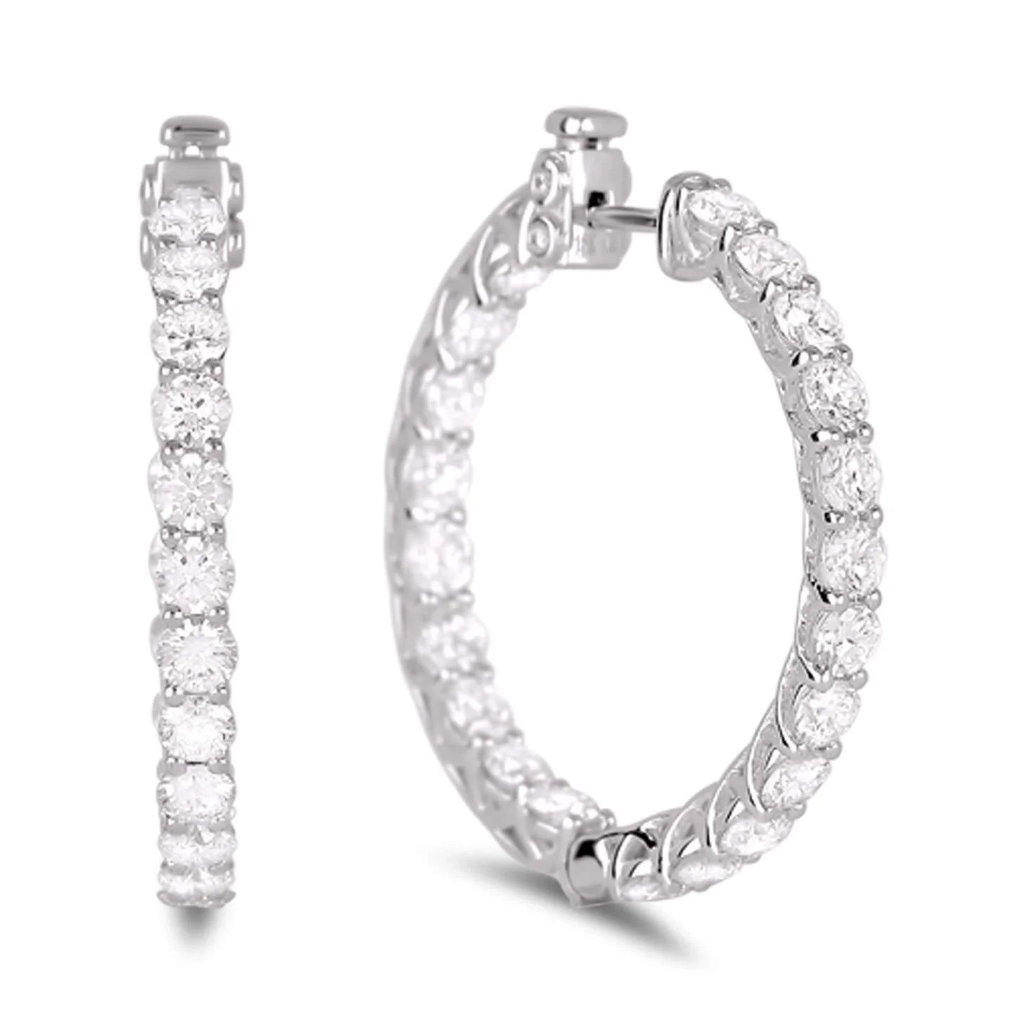 Real Gorgeous Round Cut Diamond Hoop Earring White Gold 4.10 Carats