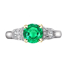 Emerald Round Cut Gemstone Ring in 14K Two Tone Gold – main view