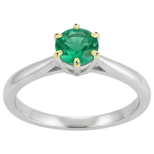 Colombian Emerald Round Brilliant Precious Stone Ring in 14K Two Tone Gold – angle view