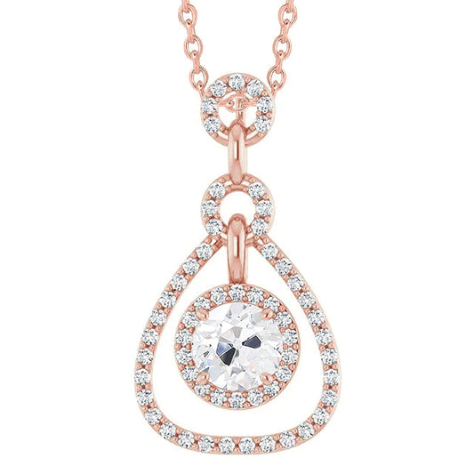 Real Halo Diamond Gold Pendant Old European Women Jewelry 3.50 Carats