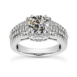 Real Halo Ring Round Old Miner Diamond Double Prong Set 3.50 Carats