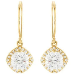 Real Halo-Styled Dangle Earrings 2.50 Carats 14K Yellow Gold