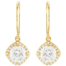 Real Halo-Styled Dangle Earrings 2.50 Carats 14K Yellow Gold
