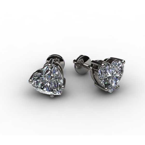 Real Heart Diamonds 2.00 Carats Lady Studs Earrings 14K White Gold