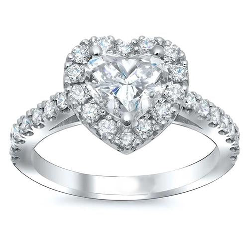 Real Heart & Round Diamond 2.90 Carats Halo Ring White Gold 14K