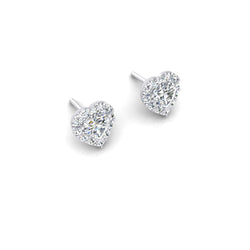 Real Heart Shape Diamond Studs Halo Earrings Gold 14K