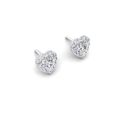Heart Real   Shape Diamond Studs Halo Earrings Gold 14K