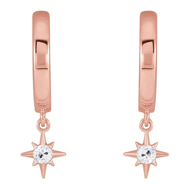 Real Hoop Diamond Earrings 1 Carat Old Miner Twinkling Star Style Rose Gold