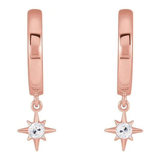 Real Hoop Diamond Earrings 1 Carat Old Miner Twinkling Star Style Rose Gold