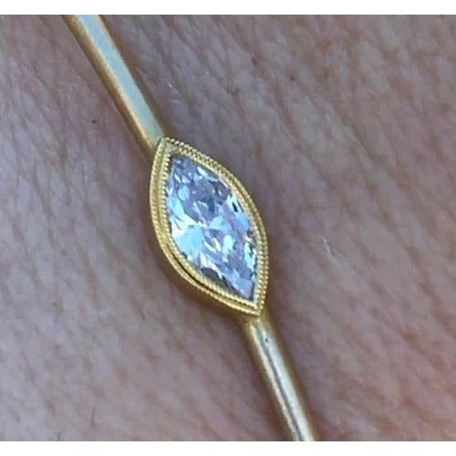 Real Marquise Diamond Bangle Bezel Set 1 Carat Yellow Gold 14K