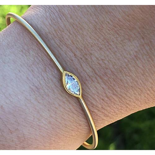 Real Marquise Diamond Bangle Bezel Set 1 Carat Yellow Gold 14K