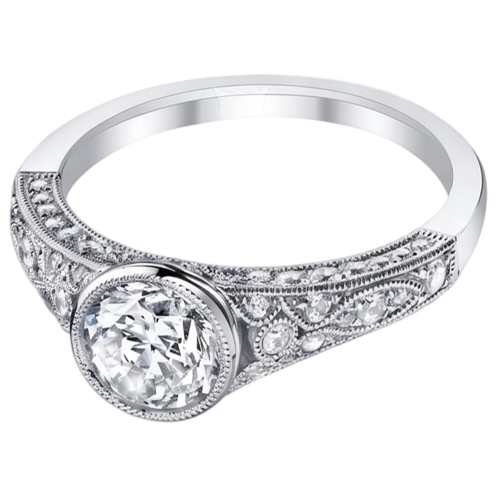 Real Natural Earth Mined DIAMOND ( NOT LAB GROWN ) Engagement Ring Antique Style 2.90 Carats White Gold Bezel Set