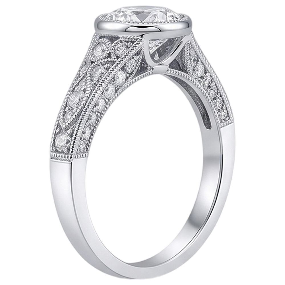 Real Natural Earth Mined DIAMOND ( NOT LAB GROWN ) Engagement Ring Antique Style 2.90 Carats White Gold Bezel Set