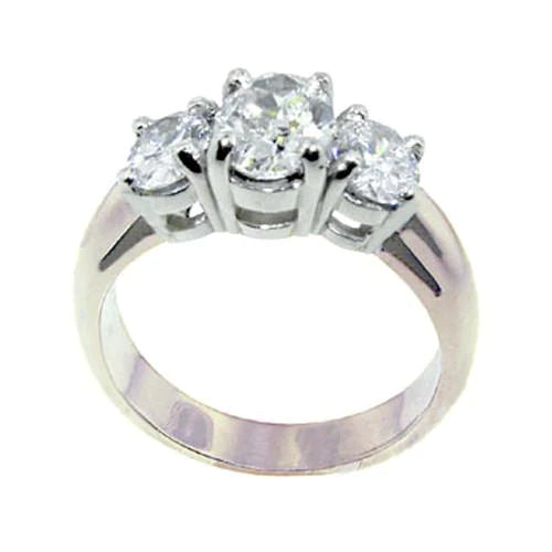 Real Oval Diamond 3 Stone Engagement Ring 3.01 Cts. White Gold 14K