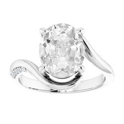 Real Oval Old Mine Cut Diamond Ring Twisted Style Prong Set 8.25 Carats