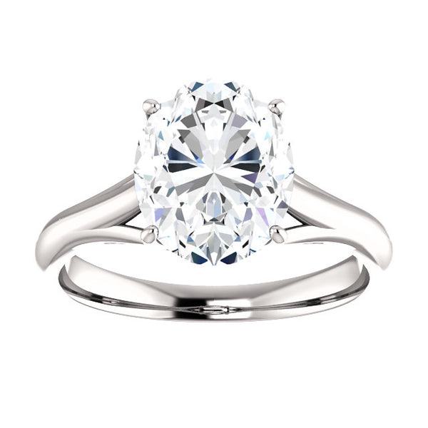 Real Oval Solitaire Ring 5 Carats Trellis Setting White Gold Jewelry