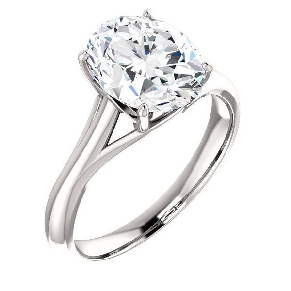 Real Oval Solitaire Ring 5 Carats Trellis Setting White Gold Jewelry