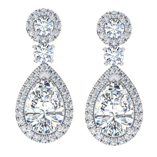 Real Pear Diamond Gold Drop Earrings 8 Carats