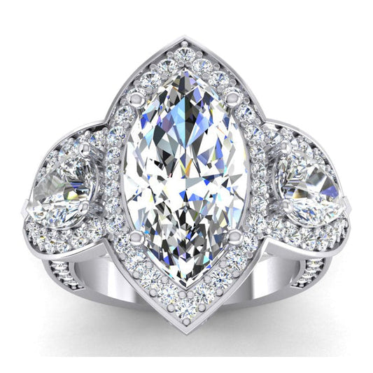 Real Pear and Marquise Diamond 3 Stone Halo Ring 7.45 Carats