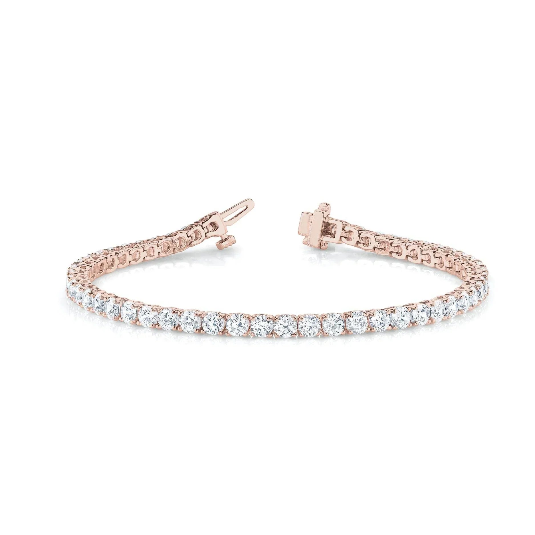 Real Pink Gold Round Diamond Tennis Bracelet