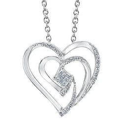 Real Princess And Round Diamond Heart Love Pendant Jewelry 1.80 Carats