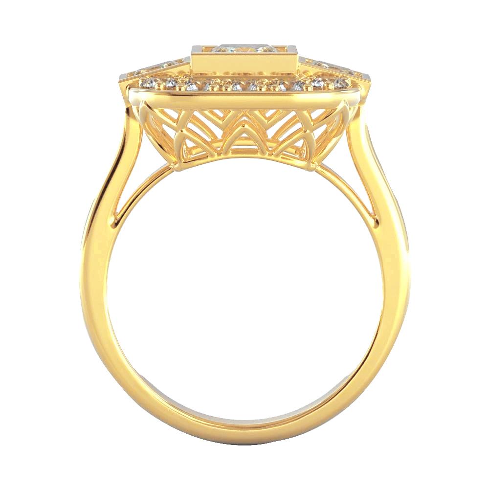 Real Princess And Round Diamond Wedding 2.15 Carats Ring Yellow Gold 18K3