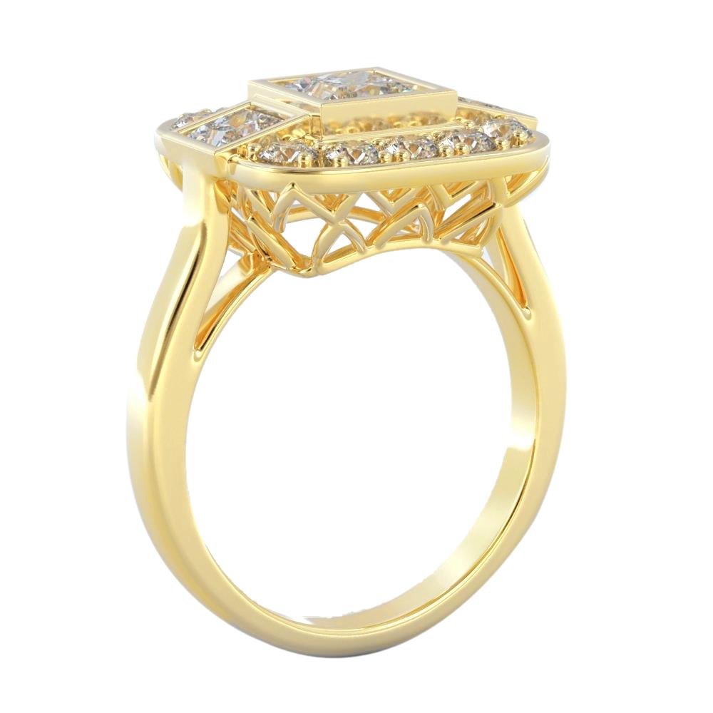 Princess And Round Natural Earth Mined Diamond Wedding 2.15 Carats Ring Yellow Gold 14K