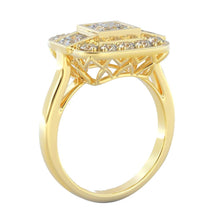 Princess And Round Natural Earth Mined Diamond Wedding 2.15 Carats Ring Yellow Gold 14K