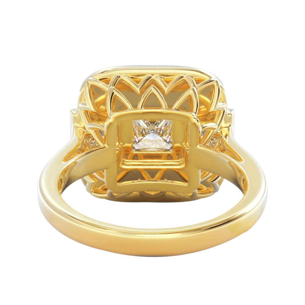 Real Princess And Round Diamond Wedding 2.15 Carats Ring Yellow Gold 18K6