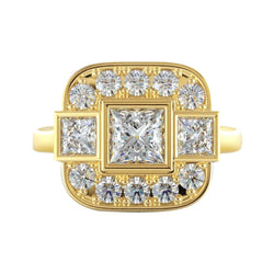 Real Princess And Round Diamond Wedding 2.15 Carats Ring Yellow Gold 18K